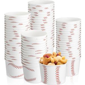 Baseball Party Treat Snack Bowls 9 oz Paper Ice Cream Cups Disposable Dessert Bowls Soup Cups for Baseball Themed Birthday Game Carnival Decorations, Hot or Cold Food, Sundae, Yogurt(50 Pcs)