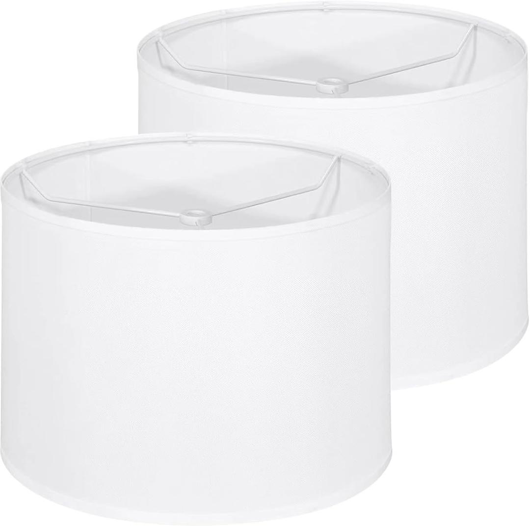White Lamp Shades Set of 2, Drum Large Lampshades 13" Top x 13" Bottom x 10" High, Replacement Lamp Shades Natural Linen for Table Lamps Floor Lamps, Easy Assembly Required