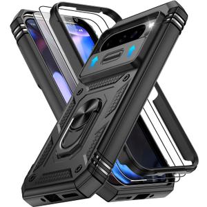 Gritup for Pixel 9 Case: Pixel 9 Pro Case with 2*Screen Protector, Magnetic Stand & Slide Camera Cover, Shock Proof Military-Grade para Google Pixel 9/9 Pro Cover, Black
