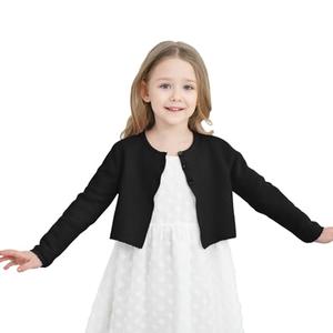 Girls' Long Sleeve Knitted Bolero Cardigan Kids Button Closure Shrug Sweaters Cropped Jacket Cover Up Tops Black, Size 11-12