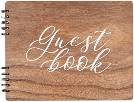 Paper Junkie Rustic Style Wooden Guest Book - Wedding Reception, Bridal Shower, Baby Shower, Quinceanera Guest Book (112 Pages, 11.25x8.75 in)