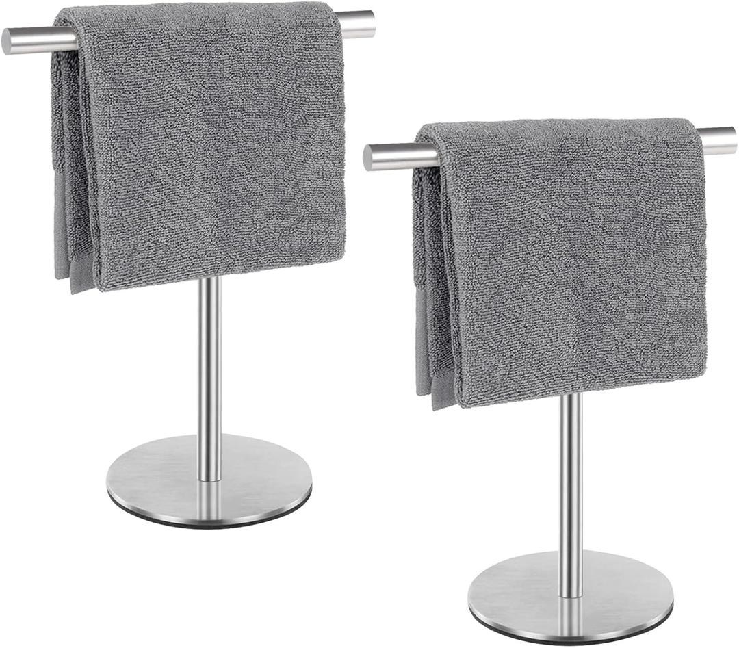 T-Shape Hand Towel Holder - Standing Hand Towel Rack for Bathroom or Kitchen Countertops, with SUS304 Stainless Steel Brushed Finish, Minimalist Style2 Pack