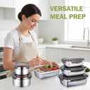 8 Pcs 304 Stainless Steel Food Storage Containers with Lids Leakproof, Reusable Airtight Meal Preparation Container Round and Square Stackable Food Container for Kitchen Picnic(Black Lids)
