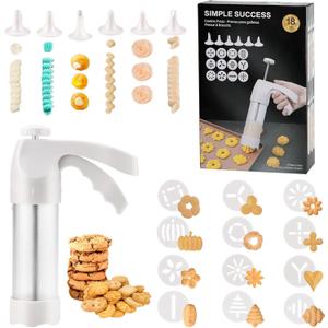 Cookie Press Gun White - Spritz Cookie Press Kit with 12 Discs & 6 Piping Tips | Perfect for Thanksgiving Christmas, Baking & Cake Decorating