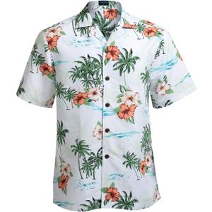 Tropical Storm Hawaiian Shirts for Men Short Sleeve Regular Fit Mens Floral Shirts (White, XXL)