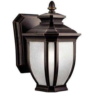Kichler Salisbury 10.25" 1 Light Outdoor Wall Light with White Linen Glass in Rubbed Bronze