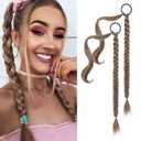 YOGFIT 2PCS DIY Braid Ponytail Extension, Long Straight Wrap Around Ponytail Hair Extensions Natural Soft Synthetic Hairpieces for Women Daily Wear (24 Inch, Dark Ash Blonde with Hightlights)