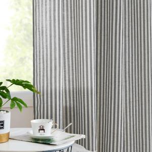 Vangao Linen Striped Curtains for Living Room Bedroom Farmhouse Tickingstripe Light Filtering Window Curtains Printed Drapes Grommet Top 2 Panels Charcoal Grey W50 x L84 Inch