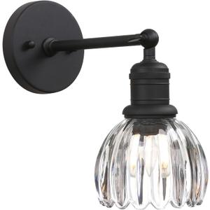Yosoan Boho Indoor Vintage Wall Sconce with Flower Shade, 1-Light Modern Vanity Industrial Hardwired Wall Mounted with Transparent Tulip Shade for Living Room Bedroom Kitchen Hallway Home Decor(Black)