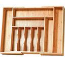 Umilife Extra Large Expandable Kitchen Siverware Utensils Drawer Organizer, 19" Deep for Big Drawer, Adjustable Bamboo Wood Drawer Divider with Curved Grooves, Cutlery Tray Flatware Holder. Size: Expandable 17~28 x 19 inch