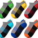 Comfoex Boys Socks 6 Pairs Ankle Athletic Sock Half Cushioned Low Cut Socks For Little Big Kids (7-10 Years)