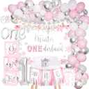 Winter Onederland Birthday Decorations, Winter Onederland 1st Birthday Decoration Party Supplies for Girl, Snowflake Photo Banner Highchair Banner Crown Balloon Garland Box Cake Topper