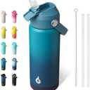 BJPKPK Insulated Water Bottle with Straw Lid, 18oz Thermo Water Bottles with Soft Nozzle, Flex Handle & Non-slip Boot, BPA Free Leak Proof Stainless Steel Metal Thermo, Tumblers, Cups,Vast