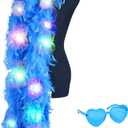 Colorful Feather Boas, 6.6ft Boa with 20 Color Lights for Women for Dancing Party Halloween,with Heart Sunglasses (Blue)