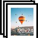JCJMY 20x24 Picture Frame with 16x20 Mat Set of 3, Display Photo 16x20 with Mat or 20 x 24 Without Mat, Wall Hanging Large 20 by 24 Poster Frame with Plexiglass, 3 Pack, Black