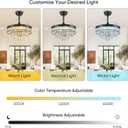 42'' Chandelier Ceiling Fan with Lights, Retractable Fan with Remote and APP, Crystal Fandelier Ceiling Fan, Dimmable LED, Reversible Motor, Quiet for Bedroom Living Room-Black
