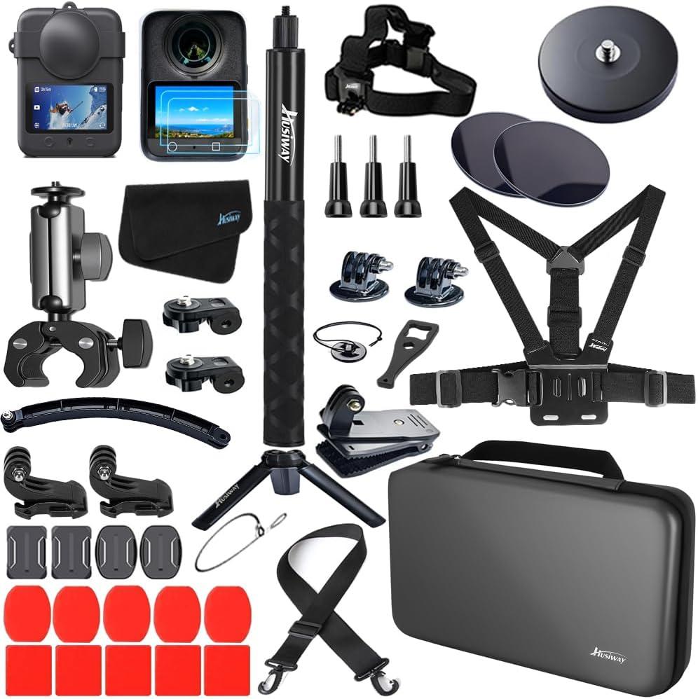 Accessory Kit for DJI Osmo 360 Magnetic Mount Bundle with Carrying Case Selfie Stick Glass Screen Protector Silicone Case Head/Chest Strap Mounts and Adhesive Pads 60O