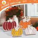 Leinuosen 4 Pcs Thanksgiving Fall Pumpkin Decoration Wooden Tabletop Signs Pumpkin of 4 Size, Autumn Table Centerpieces Season Tray Decor for Halloween Harvest Home Room Decoration(Autumn Colors)
