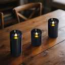 Battery Operated Pillar Candles, 3 Pack Black Flickering LED Candles with Remote and Timer, Indoor & Outdoor Flameless Candles, 15-Day Runtime