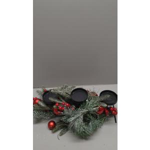 Christmas Candle Holder with 3 Trays Christmas Table Centerpieces with Bowknot, Baubles, Berries & Pine Needles for Party Table Holiday