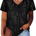 Lwcbcby Plus Size Tops for Women Short Sleeve Tee Shirts Casual Pullover High Low Split Hem Black Sequin Spark Blouse 3XL 22W 24W