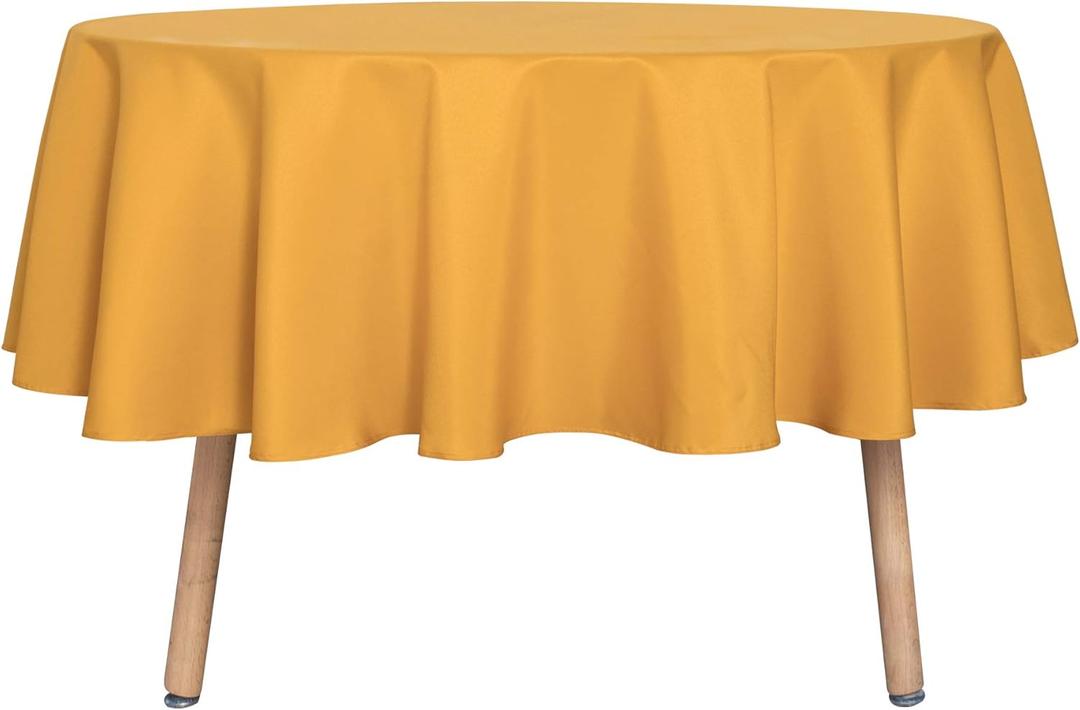 sancua Round Tablecloth - 80 Inch - Water Resistant Spill Proof Washable Polyester Table Cloth Decorative Fabric Table Cover for Dining Tables, Buffet Parties and Camping, Gold