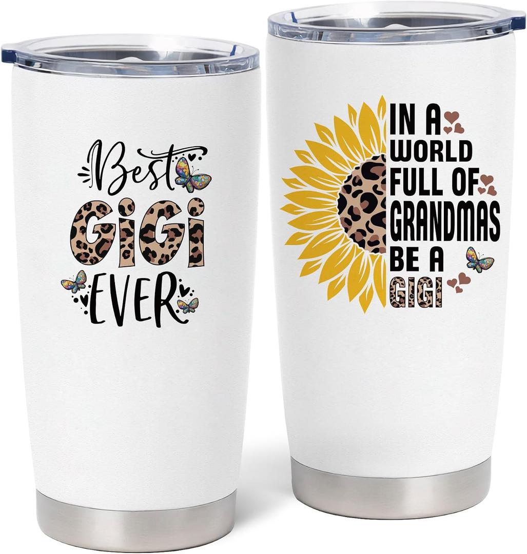 Gigi Mothers Day Gifts, Gigi Gifts for Grandma, Birthday Gift for Grandma from Grandkids, 20 oz Stainless Steel Tumbler With Lid & Straw