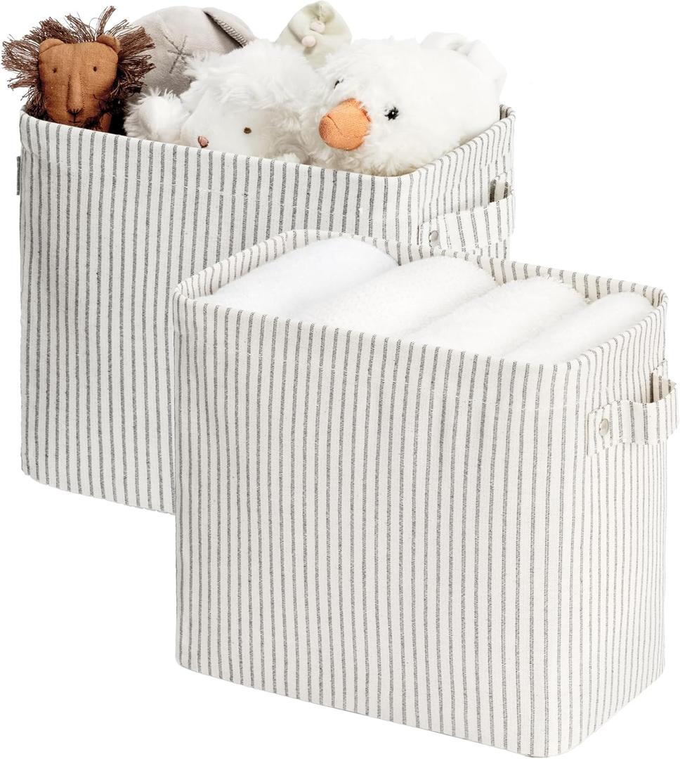 StorageWorks Narrow Storage Bins, Small Basket for Closet and Shelves, Rectangular Fabric Organizer with Handles, Toilet Paper Storage, Khaki and Beige Stripes, 2-Pack (10"L x 6 "W x 9"H) StorageWorks Narrow Storage Bins, Small Basket for Closet and Shelves, Rectangular Fabric Organizer with Handles, Toilet Paper Storage, Khaki and Beige Stripes, 2-Pack (10"L x 6 "W x 9"H)