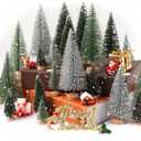 30Pcs Christmas Decorations Mini Christmas Trees, Artificial Christmas Tree Bottle Brush Trees with Wooden Base for Christmas Decor Christmas Party Home Table Craft