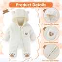 Fairy Baby Newborn Baby Bear Outfit With Fold-Over Mittens Footies Thin Fleece Romper Hooded Jumpsuit Winter Coat Girls Boys (White, 0-3 Months)