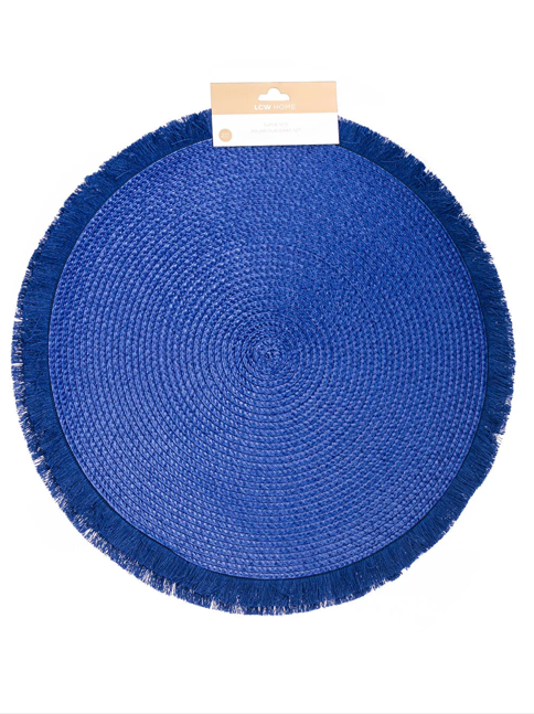Round Braided Placemats 15 Inch Round Table Mats for Dining Tables Natural Woven Heat Resistant Place mats Set of 6 (Navy Blue)