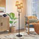 Dimmable Floor Lamp, 68in. Boho Floor Lamps with Natural Shade, 3-Light Tree Lamp for Coastal, Beach or Bohemian Style Decor, E26 Socket, Rotary Switch Standing Lamp for Living room, Bedroom