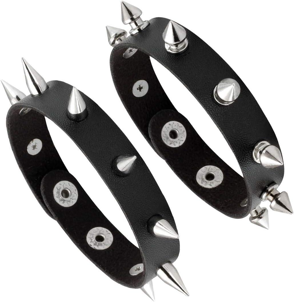 Leather Cuff Bracelet Punk Bracelet Rock Braided Rivets Wristband for Men Women Adjustable (A1:2PCS)