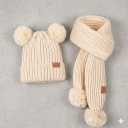 Remifa Kids Winter Hat Gloves Scarf Set, Toddler Girls Boy Fleece Lined PomPom Beanie Hat Kids, Neck Long Scarf  (3-8 Years Old, Beige)