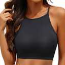 Aqua Eve Women's Sport Bra Bikini Tops Racerback Swimsuit High Neck Bathing Suit Crop Swim Tops Only No Bottom (Black) XS