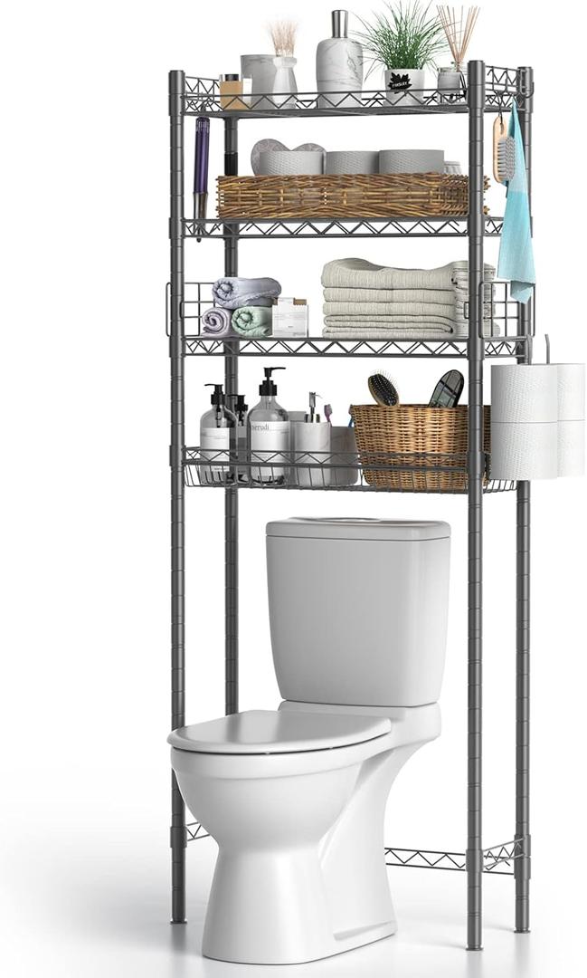 Bathroom Organizer Over Toilet Storage, 4-Tier Toilet Shelf Bathroom Shelves Over Toilet, Above Toilet Storage Rack Bathroom Space Saver, Gray (Grey)