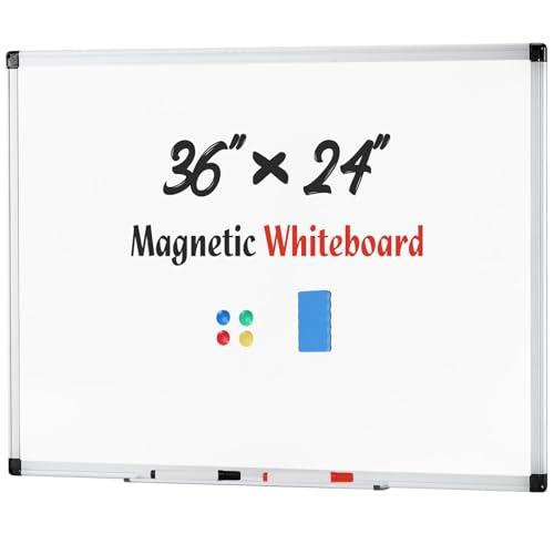 KMFurnila Magnetic Dry Erase Board & Whiteboard, 35.8 X 24 Inches, Silver Aluminum Frame, Comes with 1 Dry Eraser, 2 Dry Erase Markers 1 Pen Tray & 4 Push Pin Magnets