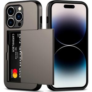 Nvollnoe for iPhone 14 Pro Case with Card Holder Heavy Duty Protective Dual Layer Shockproof Hidden Card Slot Slim Wallet Case for iPhone 14 Pro for Women&Men(Coffee) (Coffee-Regular Storage)