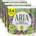 Aria 100% Recycled Toilet Paper, 24 Rolls, 3-Ply Soft Bath Tissue, Paper Packaging