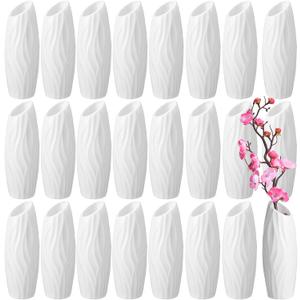 Mimorou 24 Pcs Composite Plastic Flower Vase Ceramic Look Decorative White Unbreakable Plastic Vases for Flower Centerpieces for Living Room Table Home Decor(Elegant Style)