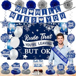 Holkcog Blue Farewell Party Decorations, Rude That You'Re Leaving But Ok Background, Blue Office Coworker Goodbye Party Going Away Farewell Party Decorations for Men Women We Will Miss You Party