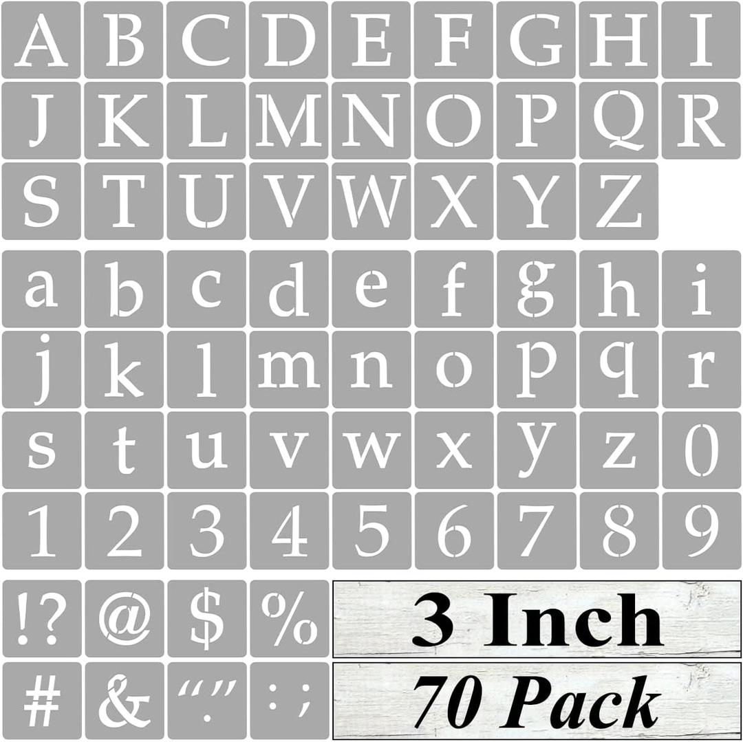 3 Inch Alphabet Letter Stencils for Painting - 70 Pack Letter and Number Stencil Templates with Signs for Painting on Wood, Reusable Letters and Numbers Stencils for Chalkboard Wood Signs & Wall Art