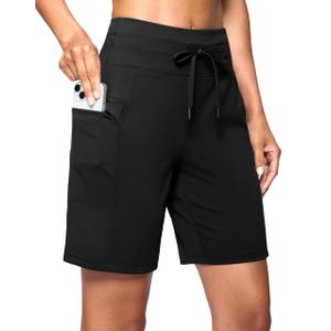 Women's 7" Athletic Hiking Long Shorts with Pockets High Waisted Black, 3XL (XXXL)