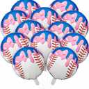 12 Pcs Ice Cream Drip Baseball Party Decoration Baseball Drip Aluminum Foil Balloon 18" Foil Helium Ice Cream Balloon Summer Sport Party Decor for Summer Birthday Celebration Supplies