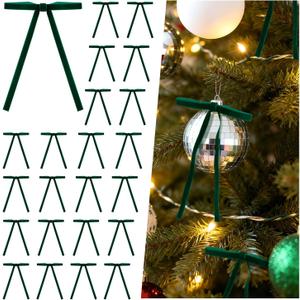 30 Pcs Dark Green Velvet Christmas Ornaments, 5 x 7 Inch Vintage Rustic Christmas Bows for Door Garlands, Gifts, and Xmas Home Outdoor Indoor Decoration