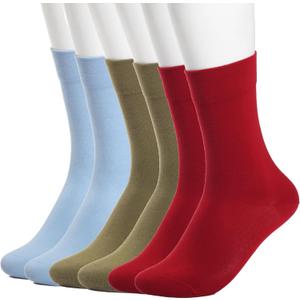 Women's Cotton Crew Socks (6 Pairs) - Soft Breathable Mid-Calf Socks, All-Season Comfort for Casual & Dress Sock (Sky Blue2/Watermelon Red2/Matcha Green2)