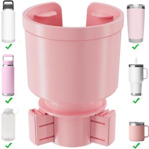 Upgraded Car Cup Holder Expander Adapter with Offset Adjustable Base, Compatible with Yeti 14/ 24/ 36/ 46oz Ramblers, Hydro Flasks 32/ 40oz, Other Large Bottles Mugs in 3.4"-4.0", Pink 1 Pack