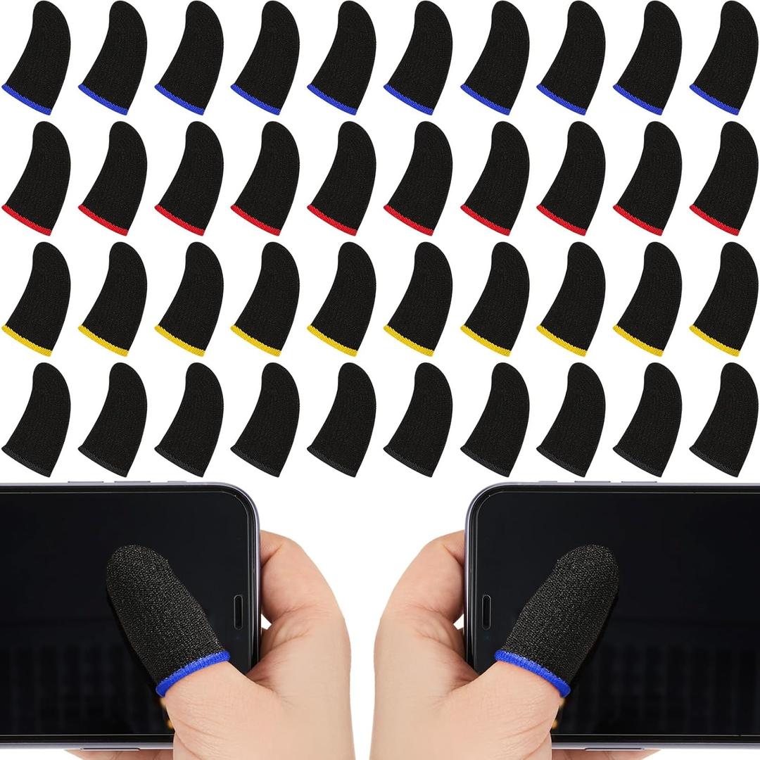 Jiuguva 120 Pcs Finger Sleeve for Gaming Anti Sweat Game Controller Thumb Sleeve Breathable Finger Covers Touchscreen Gaming Gloves for Mobile Phone Game, 4 Designs(Colorful)