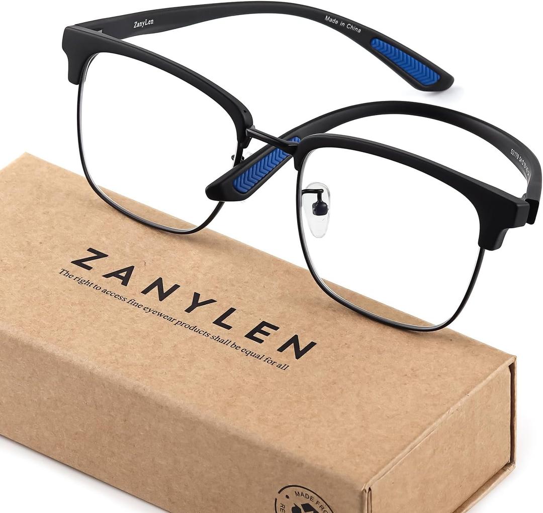 Blue Light Glasses Men Rectangle Large Browline Computer Gaming Glasses Blue Blocker Anti-Glare UV400 Protection Clear Lens (52179-black)