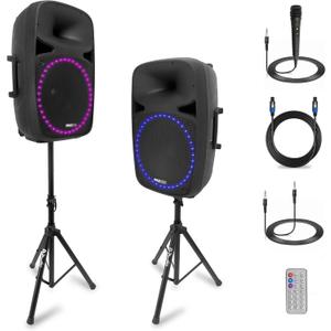 Pyle PA Speaker System, 500W Max Output with AUX Input and Mic, Bluetooth Wireless Streaming, Portable PA Karaoke System with Integrated Carry Handle, Durable and Reliable Sound (15 in)
